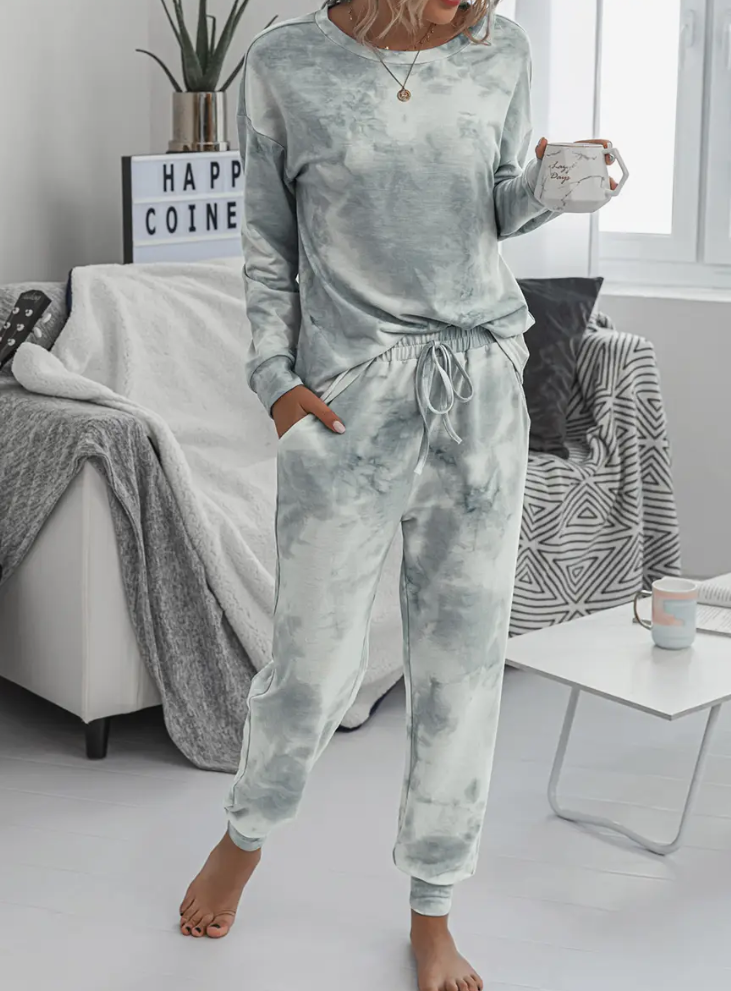 Grey Tie Dye Long Sleeves T-shirt and Joggers Sets