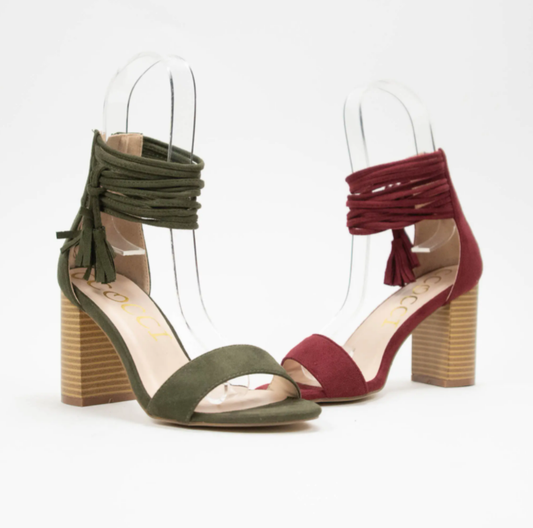 Olive block heel sandal