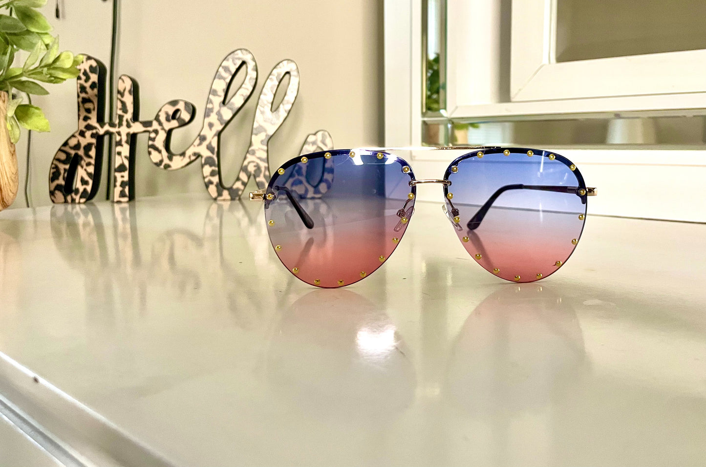 Studded Mix Tone Aviator Sunglasses