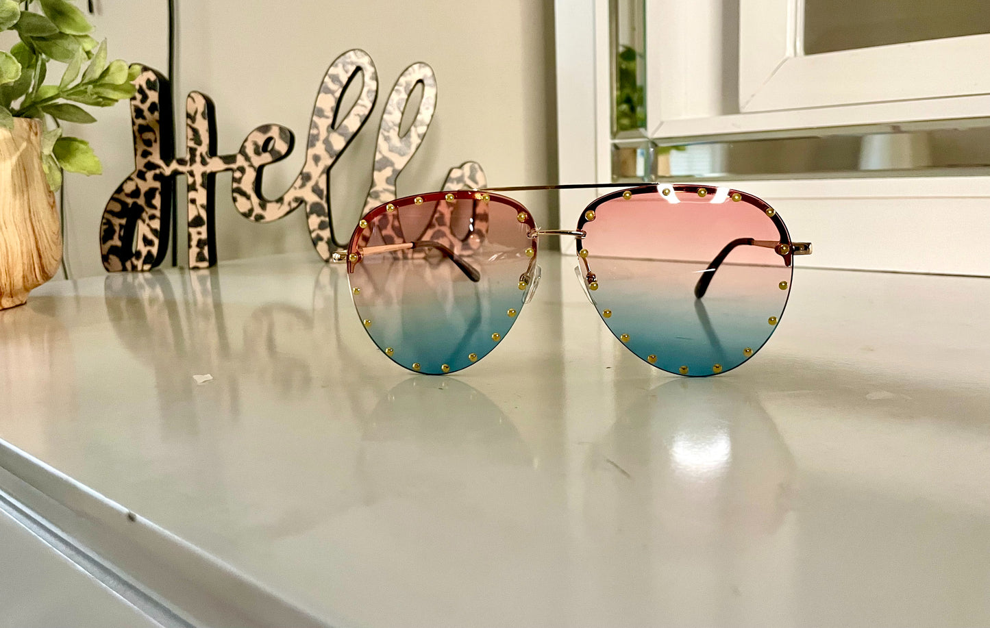 Studded Mix Tone Aviator Sunglasses