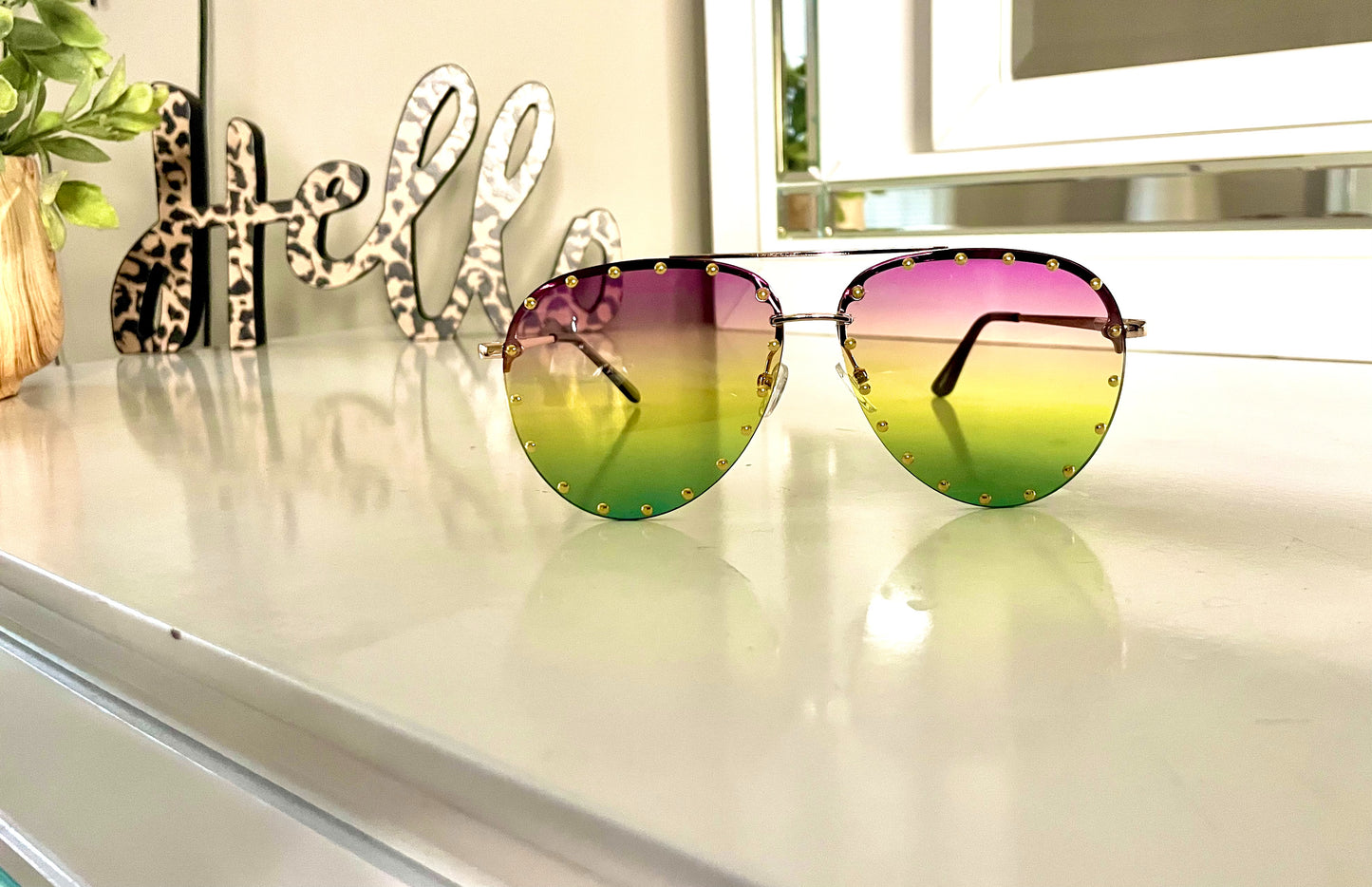 Studded Mix Tone Aviator Sunglasses