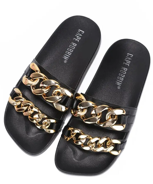 gold chain black slides