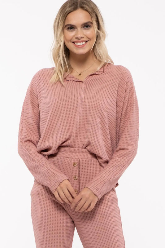 WAFFLE KNIT SPLIT NECK COMBO SET